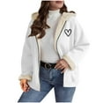 thumbnail image 3 of BiZtdJrK Valentine's Day Sweatshirt Jackets for Women Heart Print Long Sleeve Zip Up Hoodie Jacket Fleece Lined Comfy Casual Hooded Outerwear with Pockets White S, 3 of 9
