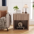 thumbnail image 2 of 1 Pair Hollow Board Bedside Tables with Drawer, Light Walnut Nightstands with Thickened Desktop, Wave Pattern & Rounded Corners, Easy Assembly, 2 of 8