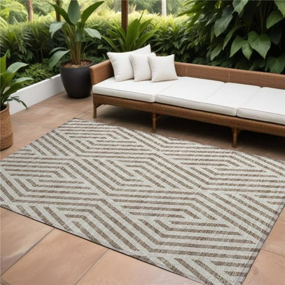 HomeRoots 562377 8 x 10 ft. Taupe & Ivory Geometric Washable Non Skid Indoor Outdoor Rectangle Machine Woven Area Rug