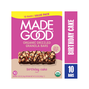 MadeGood Chocolate Drizzle Birthday Cake Granola Bars, 10 Snack Bars, 0.78 oz