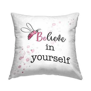 Stupell  Pink Believe Bee Phrase Printed Outdoor Throw Pillow Design by Amber Clarkson