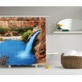 thumbnail image 1 of Waterfall Decor Collection, Waterfall Cliff Vibrate Colors Sunny Summer Wild Nature Picture, Polyester Fabric Bathroom Shower Curtain Set with Hooks, 75 Inches Long, Turquoise Peru Green By Ambesonne, 1 of 6