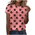 thumbnail image 2 of Otvok Womens Fashion Dog Paw Print Short Sleeve Out Blouse Funny Round Neck T-Shirt, 2 of 6