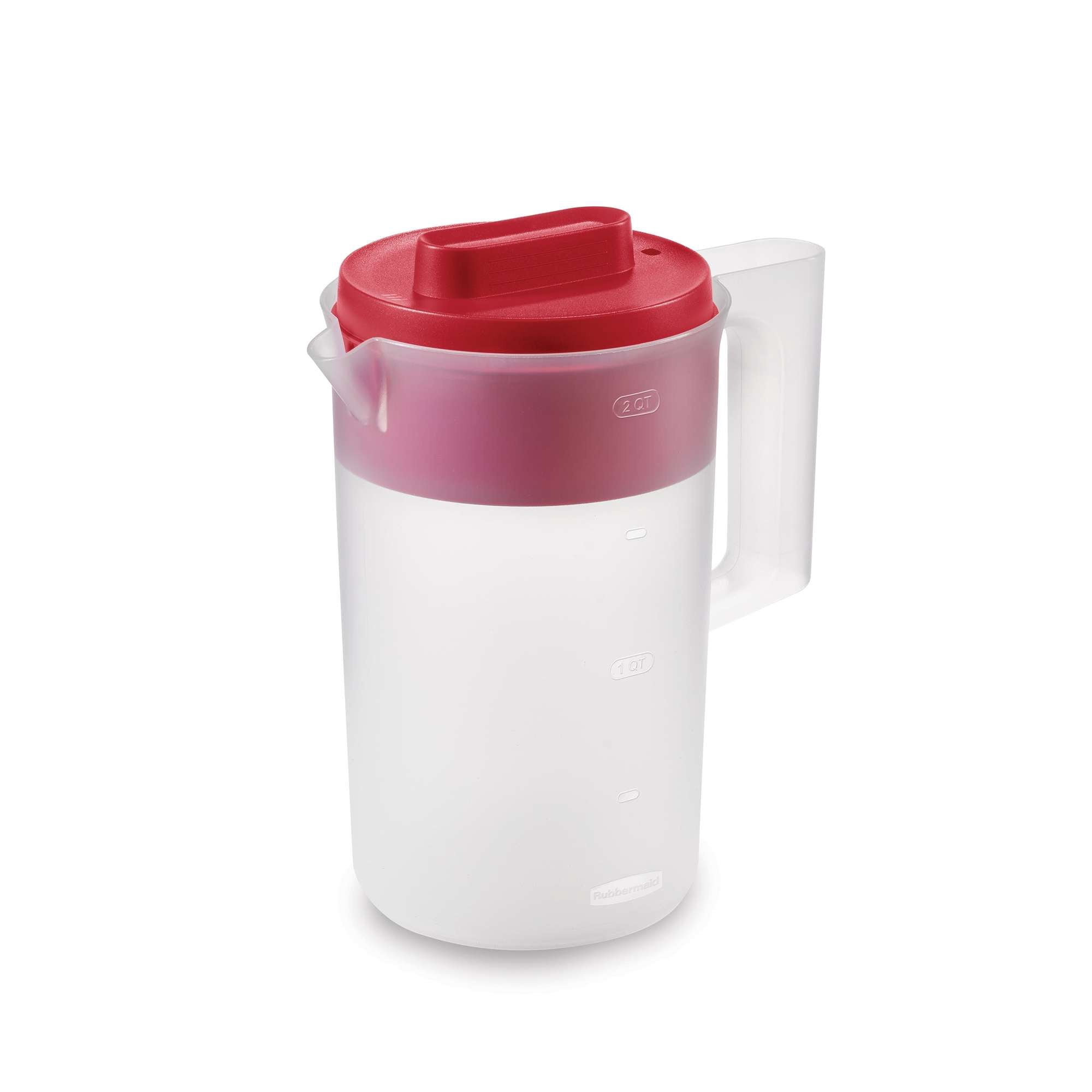 Rubbermaid Plastic Pitcher, Clear/Red, 2 Quart
