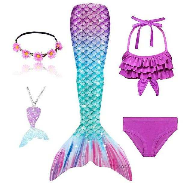 2023-5 unids/set niñas cola de sirena traje de baño niños La Sirenita disfraz Cosplay ropa de playa traje de baño-1