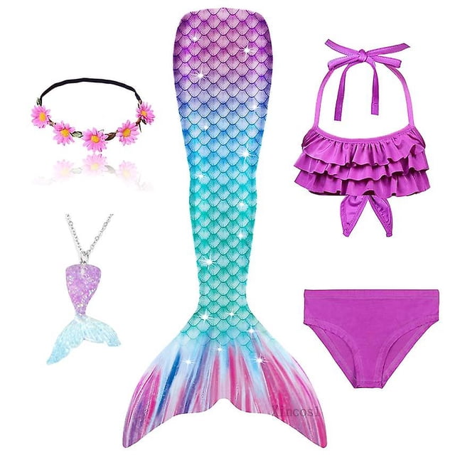 2023-5 unids/set niñas cola de sirena traje de baño niños La Sirenita disfraz Cosplay ropa de playa traje de baño-1
