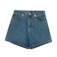 thumbnail image 5 of Siilsaa Women Jean Shorts Women's Casual Wide Leg Shorts High Waisted Ruffle Shorts with Pockets Blue,L, 5 of 5