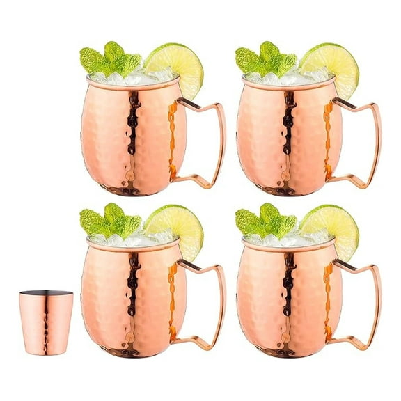 Moscow Mule Mugs Set of 4 - 16oz Copper Mugs with Shot Glass - Hammered Cocktail Cups for Home Bar & Kitchen