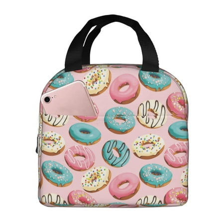 Insulated Lunch Bag for Women Men - Blue Pink White Donut Print Leakproof Cooler Lunch Box for Women Men  Lunch Tote Bags for Work School Picnic Travel
