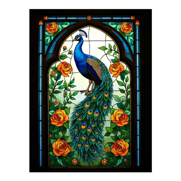 Diamond Art Kit for Adults, Stained Glass Peacock Flowers Diamond Painting for Adults Beginners, DIY Diamond Art Painting Kits, 5D Diamond Painting Crafts for Home Decor 12x16 Frameless