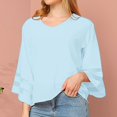 thumbnail image 2 of ZyeKqe Womens Chiffon Blouses Casual V Neck Bell Sleeve Mesh Panel Shirts Dressy Business Casual Loose Tunic Top, 2 of 9