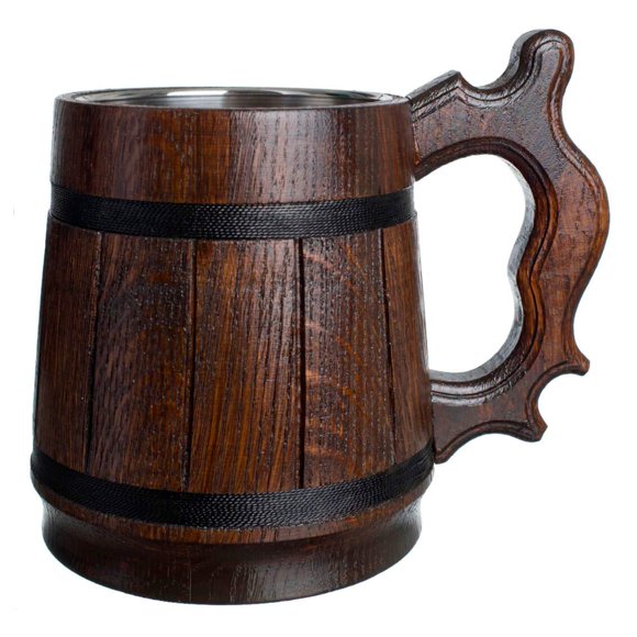 MyFancyCraft Cadeaux pour Hommes Chope de Bière en Bois avec Boîte Tasse en Acier Inoxydable Souvenir Homme Fait Main Rétro Marron