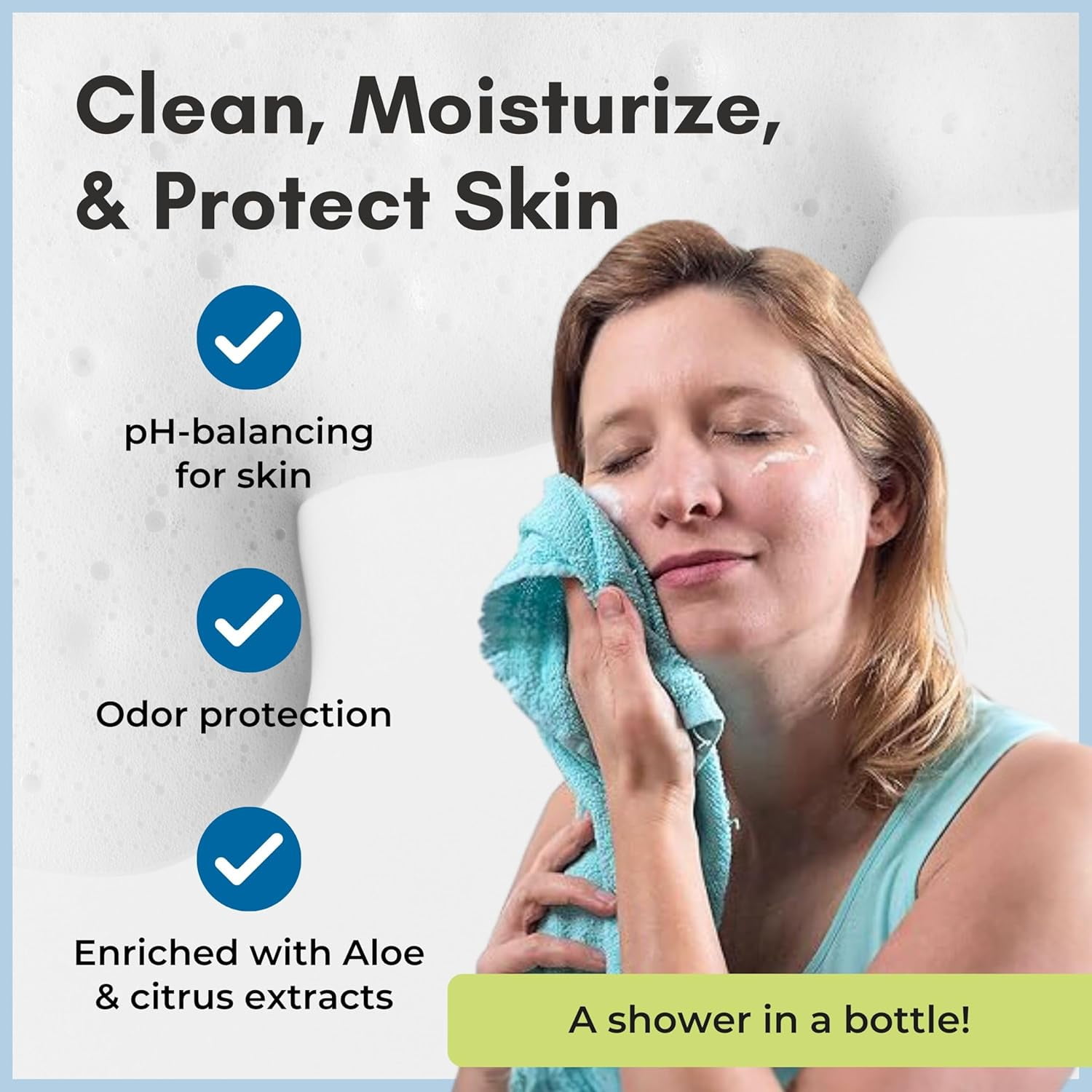Nurture Rinse Free Body Wash for Elderly, Camping & Hospital Care, Waterless Shower & Bath Wash with Aloe for Sensitive Skin, 3 Pack