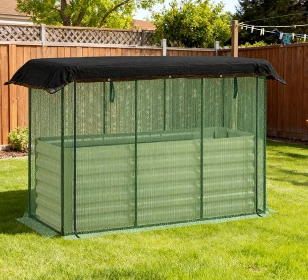 Galvanized Steel Planter Box, Crop Cage and Shade Cloth with Raised Garden Bed
