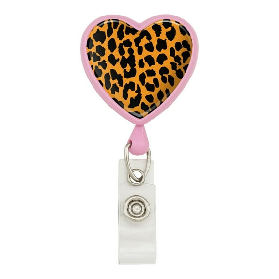 Leopard Print Orange And Black Heart Lanyard Retractable Reel Badge ID Card Holder