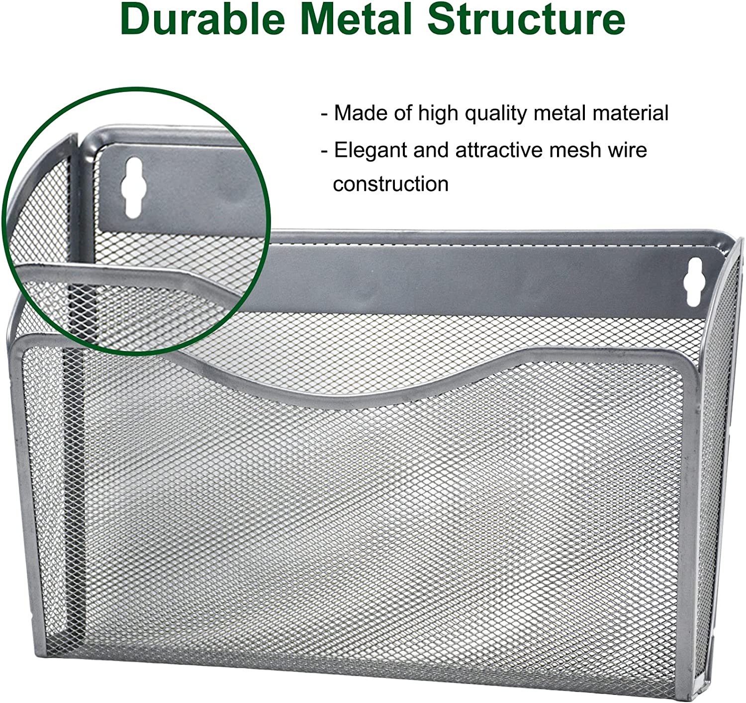 Wall Mount File Organizer Single Pocket Vertical Hanging File Folders Holder Paper Rack for Office Home, Silver