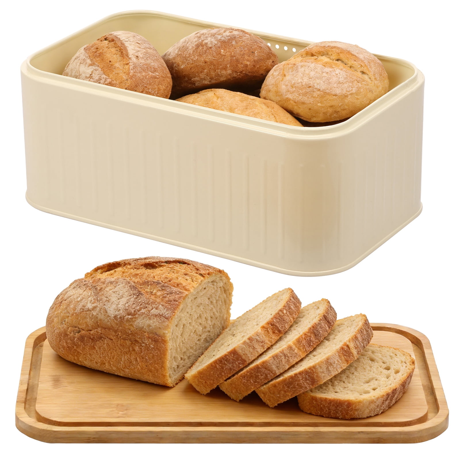Lzvxtym Bread Box,Extra Thick Steel Bread Bin with Bamboo Cutting Board Lid,Modern Metal Box for Kitchen Countertop,Sourdough & Homemade Bread