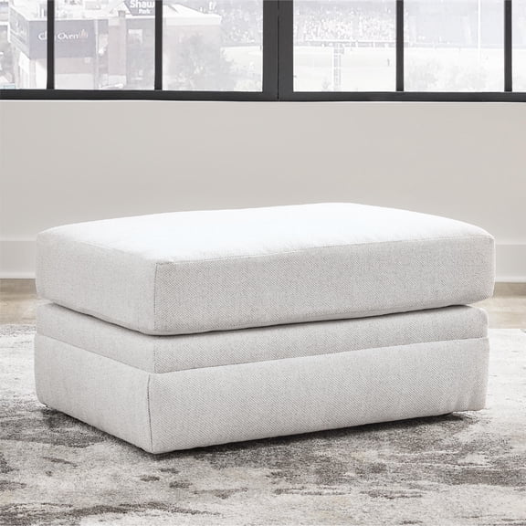 Signature Design by Ashley Maitelynn Ottoman, Chalk White Upholstered Footrest with Modern Cushion Design
