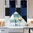 thumbnail image 4 of Black Grey Swag Curtain Valance for Windows, Blue Geometric Abstract Color Block Modern Art Window Treatments Short Swag Topper for Kitchen Windows Bathroom Bedroom, 36"x63", 4 of 8