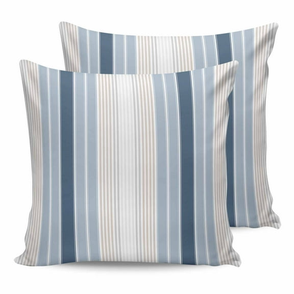 Outdoor Waterproof Throw Pillow Covers Set of 2 Blue Grey Vertical Stripes Decorative Pillowcases Square Outdoor Pillows Cushion Case 16x16 Inch Ombre Striped Patio Pillows for Couch Sofa Bed Garden