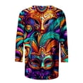 thumbnail image 4 of QATAINLAV Mardi Gras Printed Shirts for Women Fashion 3/4 Sleeve Crewneck Mask Graphic Tee Blouses Funny Parade Party Tunic Tops Multicolor XXXL Prime Sales, 4 of 6