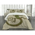 thumbnail image 3 of Ambesonne Colorful Quilted Bedspread Set 3 Pcs, Lizard Pattern, Queen Size, Green Tan, 3 of 5