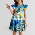 thumbnail image 2 of REDARER Girls Flutter Sleeve Tropical Beach Print Dress with Elastic Waist Casual Summer Playground School Outdoor Comfortable Breathable Outfit for Kids,7-8 Years, 2 of 4