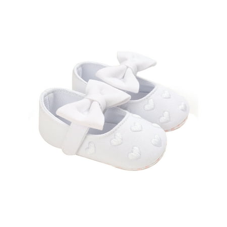 

Inevnen Infant Baby Girls Crib Shoes Anti-Slip Soft Sole Heart Print Bowknot Flat Shoes