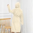 thumbnail image 5 of AHTJRT Women's Hooded Robe Long Sleeves Soft Warm Fleece Bathrobe Cozy Casual Lightweight Loungewear Home Robe Pocket Belt Bathrobe, 5 of 7