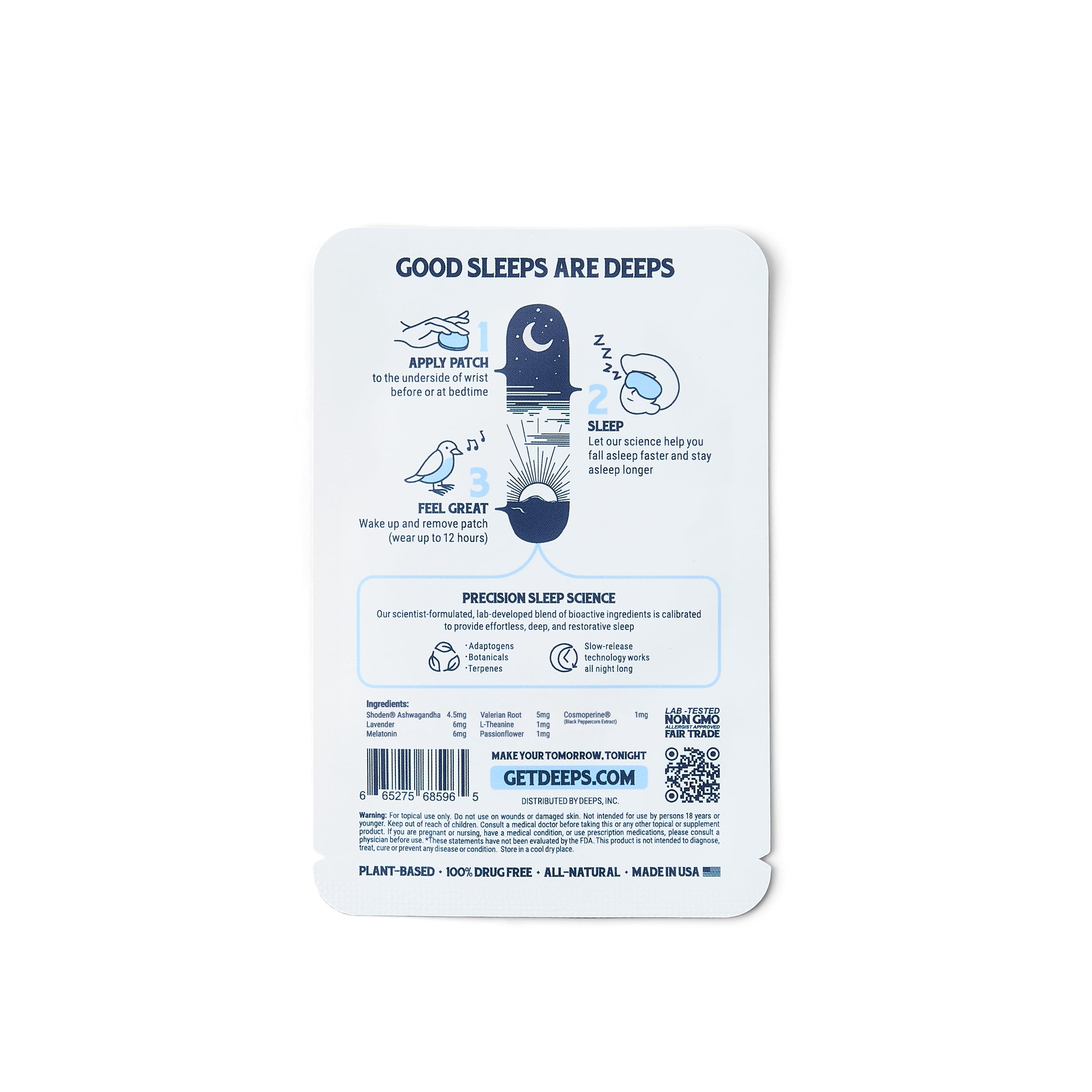 DEEPS Super Sleep Patch – Maximum-Strength, Natural, Drug-Free, Sleep Patches for Extra Sleep Aid, Melatonin, Ashwagandha, Valerian Root, Lavender, 10 Count