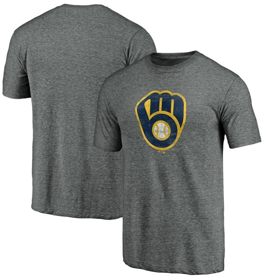 Men's Heather Gray Milwaukee Brewers Weathered Official Logo Tri-Blend T-Shirt