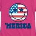 thumbnail image 3 of Instant Message - Merica Smile Face - Toddler & Youth Girls Short Sleeve Graphic T-Shirt, 3 of 6