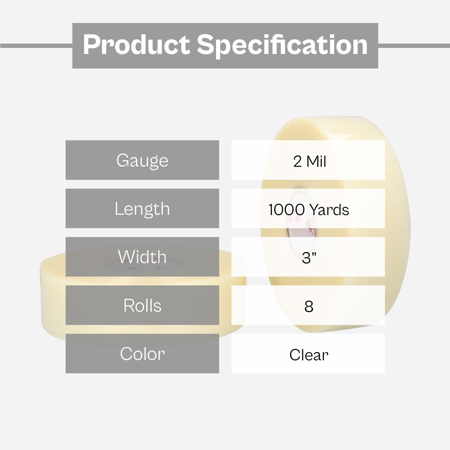 Shield Tape 8 Rolls - 2 Mil - Acrylic Machine Length Carton Sealing Packing Tape Superior Hold, Quality Adhesive, Multi Purpose, Clear, 3" x 1000 Yards (3000 ft)