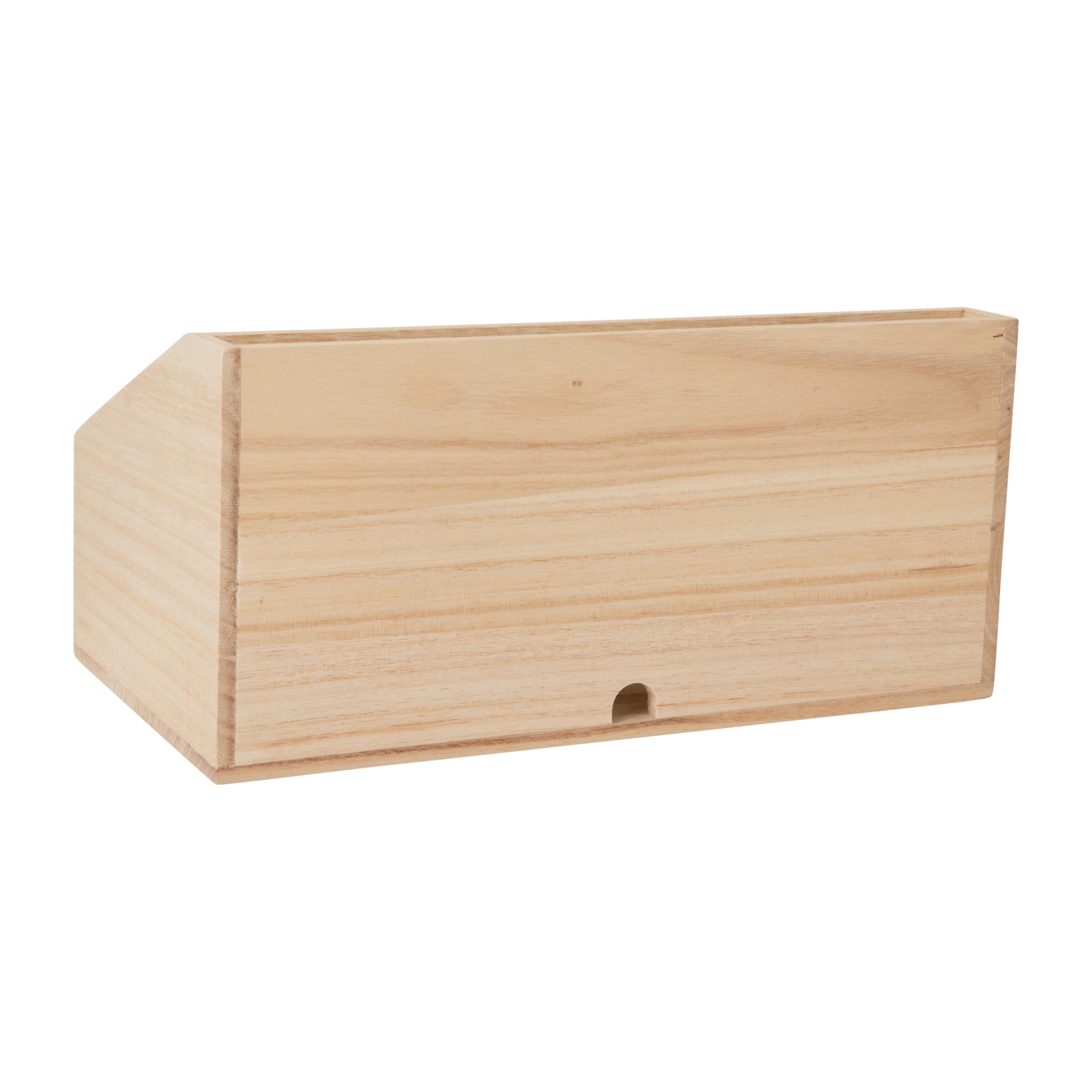 Martha Stewart Weston Wooden Desktop Organizer with Open Lower Storage Compartment, Paulownia Wood Multipurpose Storage Caddy, Light Natural