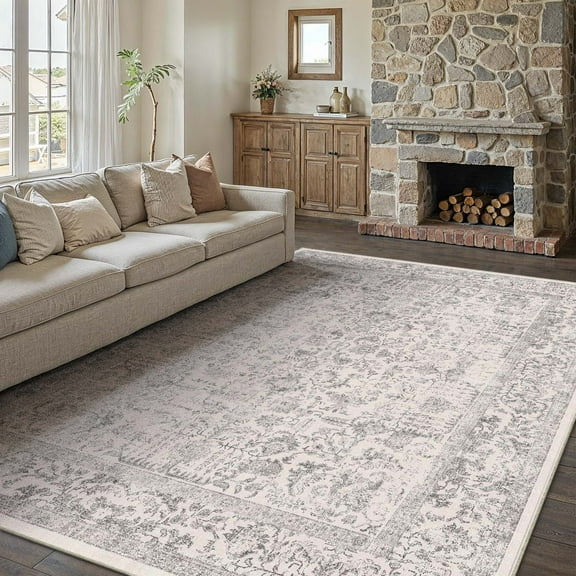 BERTHMEER Vintage 8'x10' Large Gray Area Rugs for Living Room Bedroom Office Dining Room Farmhouse Oriental Traditional Non Slip Washable Rugs