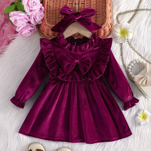 Dresses for Toddler Wine Long Sleeve Dress Girls Fall Dresses Clothes for Girls Princess Dress Up for Girls 2T
