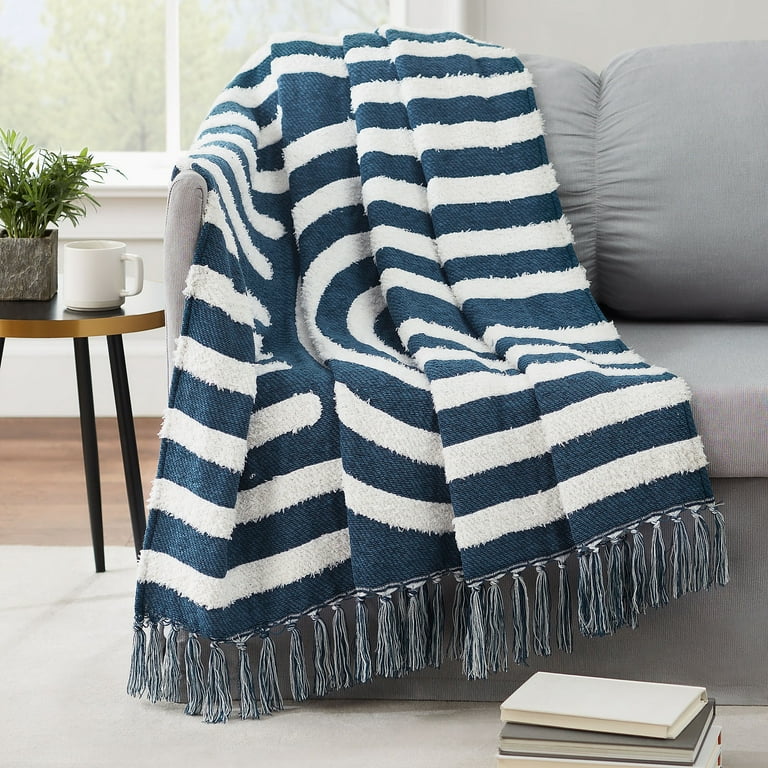 Chenille blue throw hot sale