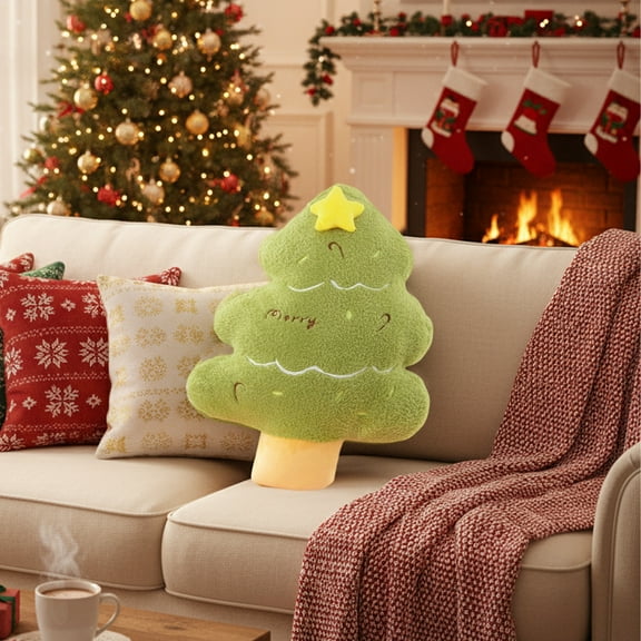 Mouliraty Christmas Tree Throw Pillows, 21.6in Cushions Christmas Tree Plushes Toys, for Bedroom Outdoor Sofa Couch Home Winter Party Cushion Decorations, Green