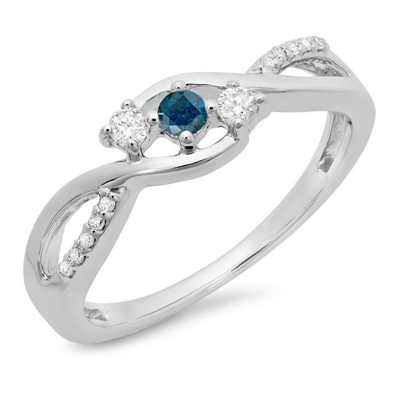 Dazzlingrock Collection 0.25 Carat (ctw) 10K Round Blue & White Diamond 3 Stone Engagement Ring 1/4 CT, White Gold, Size 5.5