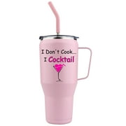 I Do Not CookI Cocktail 40 oz Pink Tumbler with Handle, Double Wall Insulated with Lid, Metal Straw