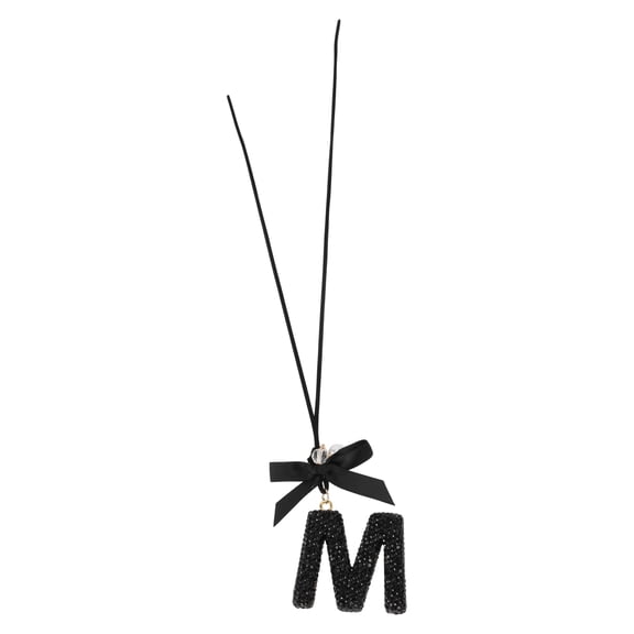 Unique Bargains 1 Pcs Metal Rhinestone Bowknot Diamond Letter m Car Rear View Mirror Pendant Accessories Car Hanging Ornament Black