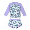 thumbnail image 3 of Odeerbi 2-10 Years Toddler Girls Long Sleeve Rash Guard Swimsuits Two Pieces Athletic Training Swimsuit Surfing Swimwear Floral Printed Sunscreen Bathing Suit with Swim Trunks Set, 3 of 3