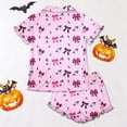 thumbnail image 4 of Likimi Child Girls Halloween Pajamas Set With Ruffles Short Sleeve Hallowmas Bow Print Lapel Pjs Tops With Shorts For Party Fashion Homewear Set Size 3-4 Years, 4 of 7