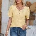 thumbnail image 4 of iHengLiXing Spring Tops for Womens Dressy Casual Women's Casual Round Neck Sleeve Patchwork Solid Color Loose T-Shirt Top Yellow M, 4 of 6