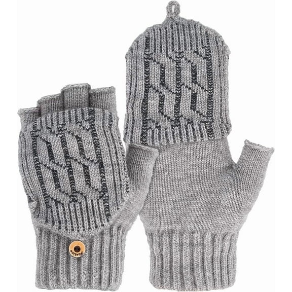 Alpaca Wool & Spandex Winter Knitted Convertible Fingerless Gloves Flip Top Gloves Dark Gray 170x110x20mm