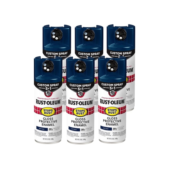Rust-Oleum 376904-6PK Stops Rust Custom Spray 5-in-1 Spray Paint, 12 oz, Gloss Navy Blue, 6 Pack