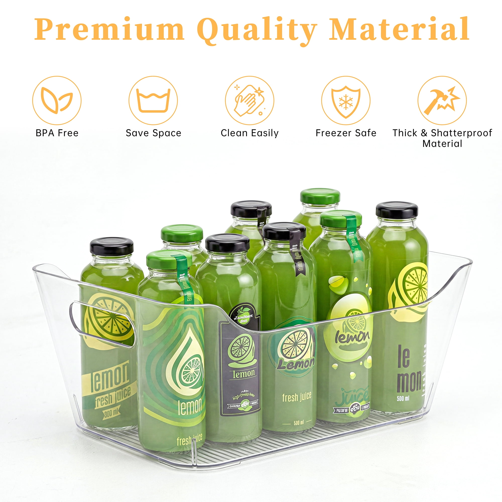 4 Pack Storage Organizer Bins, Large Plastic Cabinet Organizer with Handle, Clear  Storage Containers for Bathroom,Office,Kitchen,Fridge,Closet,Pantry (12"x 8.5"x 5.1")