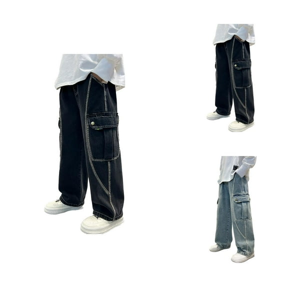 Boys Long Pants Boys' Fashion Boys Loose Fit Jeans Oversized Straight Leg Denim Overalls Wide Leg Baggy Pants Casual Wear Spring Fashion Comfortable Durable Stretchable Streetwear