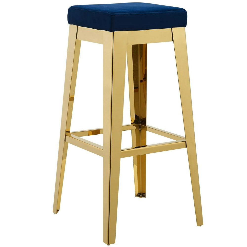 Gold Stainless Steel Upholstered Performance Velvet Bar Stool, Gold
