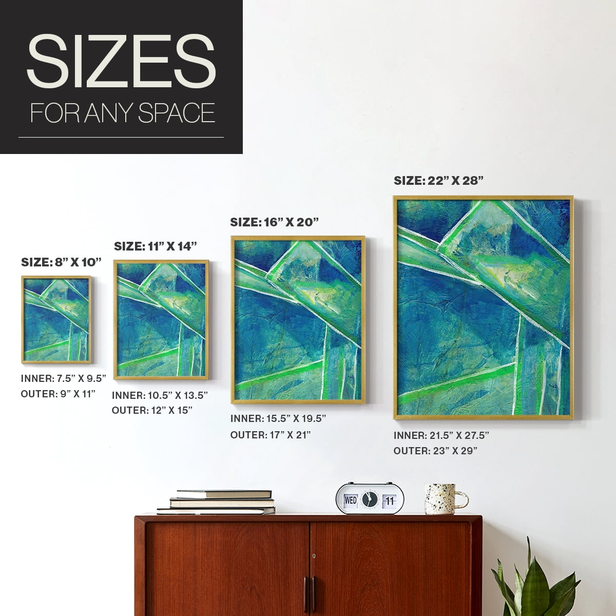 Geometric in Cool IV Framed Print in Gold Solid Wood Framed Print No Nail Hanging